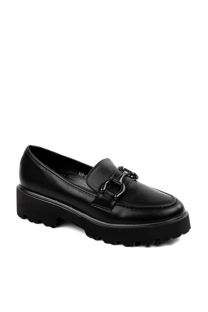 COMER Fekete Műbőr Női Platform Loafer 