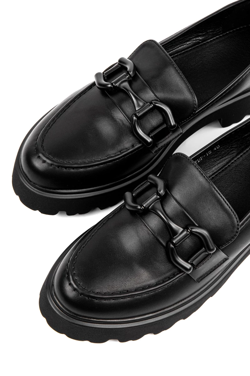 COMER Fekete Műbőr Női Platform Loafer 