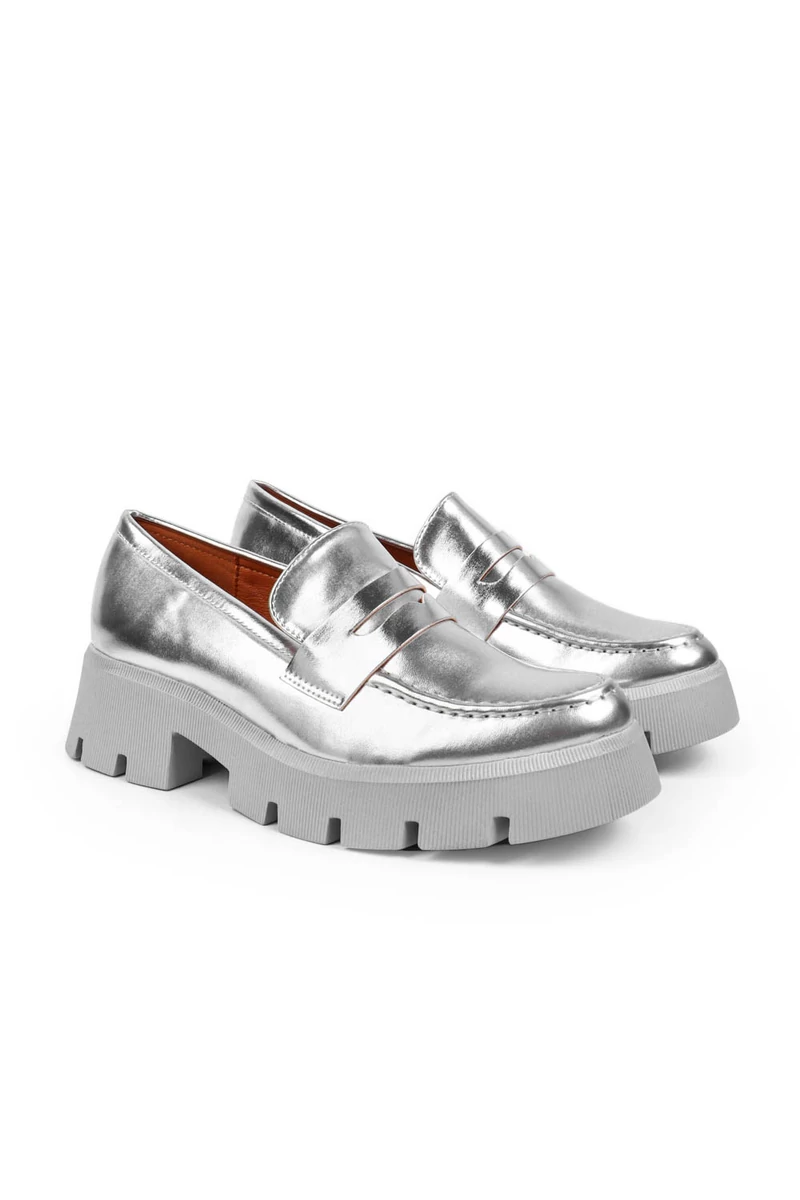 SEASTAR Ezüst Műbőr Női Platform Loafer 