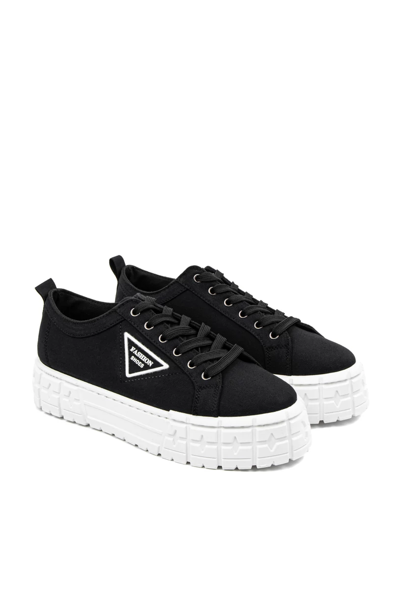 YESMILE Fekete Platformos Talpú Vászon Női Sneaker