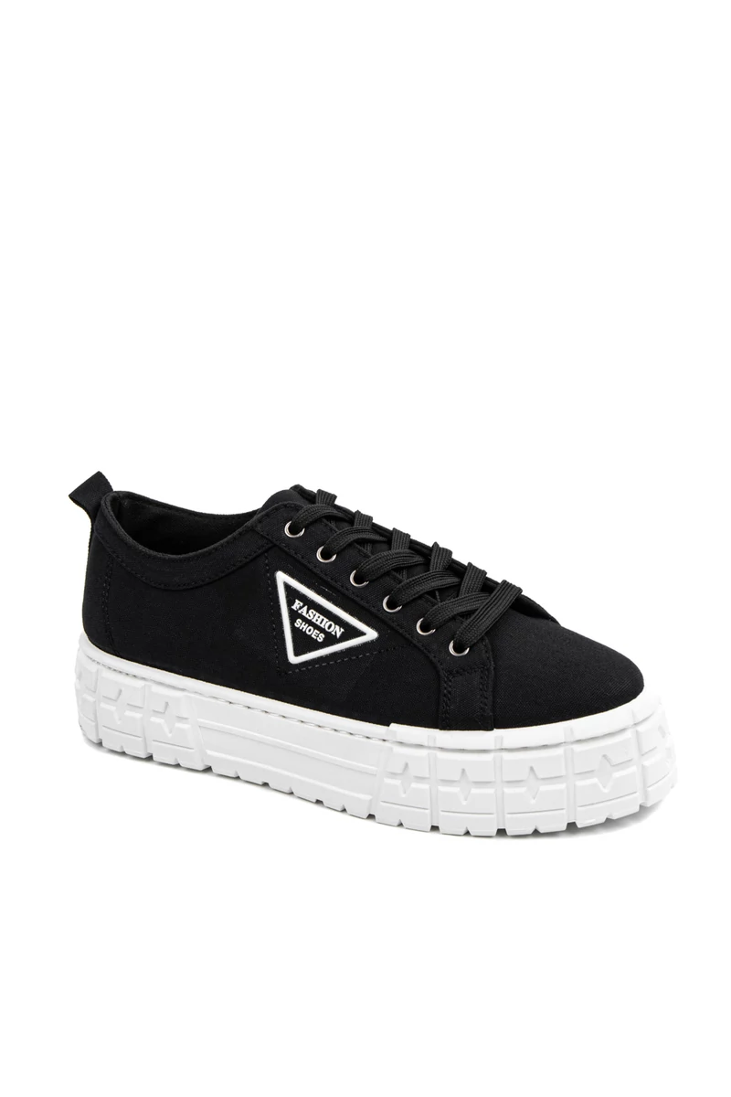 YESMILE Fekete Platformos Talpú Vászon Női Sneaker