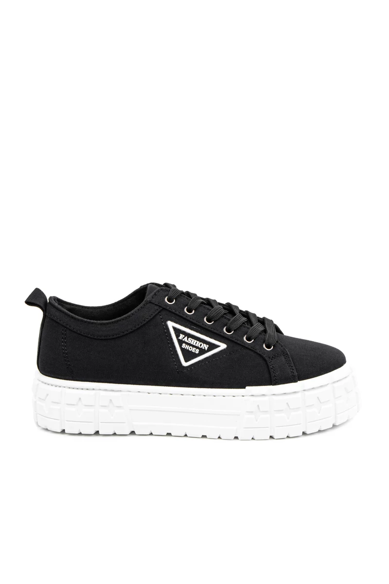 YESMILE Fekete Platformos Talpú Vászon Női Sneaker
