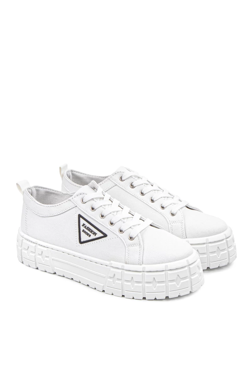 YESMILE Fehér Platformos Talpú Vászon Női Sneaker